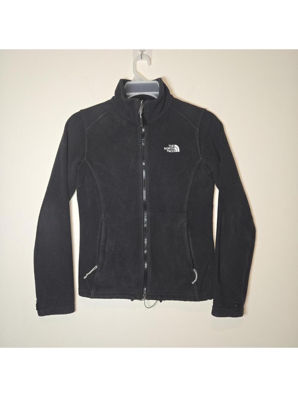 The North Face Womens Small Black Fleece Full Zip Jacket w/Drawstring Waist EUC